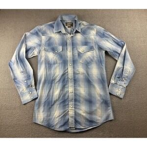 Cowboy Legend Western Shirt Men M Blue Regular Plaid Cotton Blend Country Rodeo